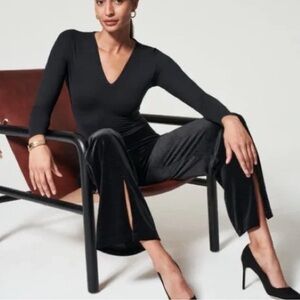 SPANX Black Velvet Split Hem Wide Leg Pants